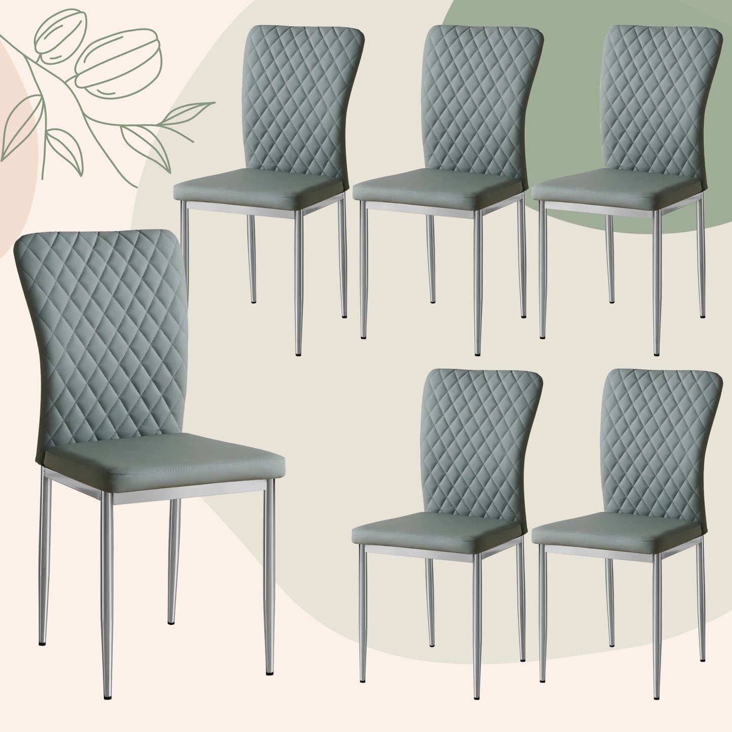 Kensington Luxury Velvet Dining Chairs Set of 6 – Chrome Legs
