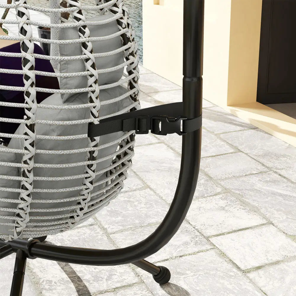 Grey Rattan Hanging Egg Chair – Cushioned Comfort