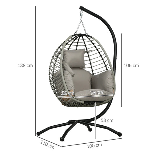 Grey Rattan Hanging Egg Chair – Cushioned Comfort