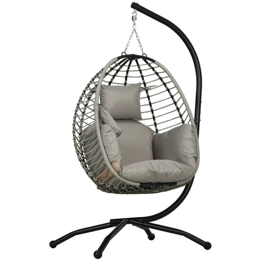 Grey Rattan Hanging Egg Chair – Cushioned Comfort